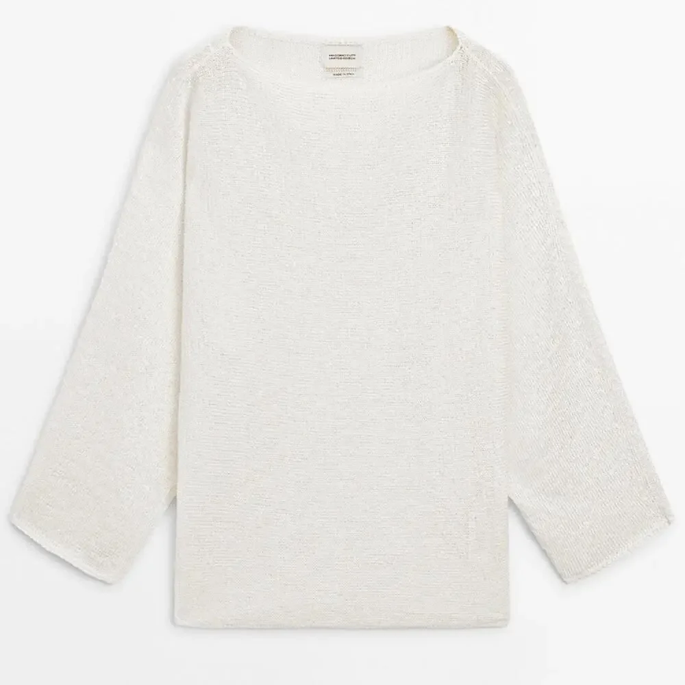 Massimo Dutti Cream Knit Open Neck Sweater